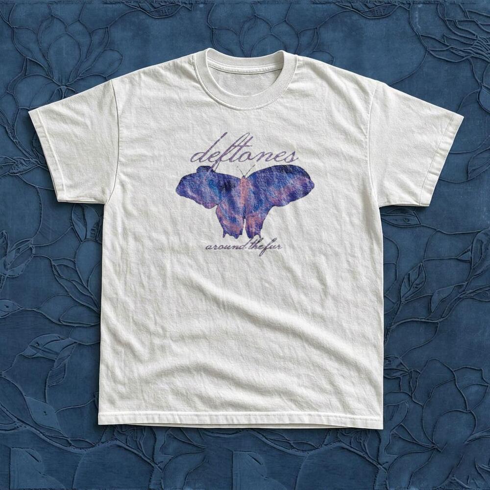 Gildan Deftones Butterfly Script White Graphic Tee